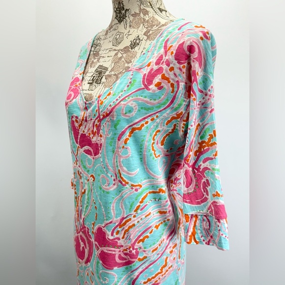 LILLY PULITZER Pink and Blue Jellies Be Jammin' Mini shirt Dress size XS - Picture 4 of 14